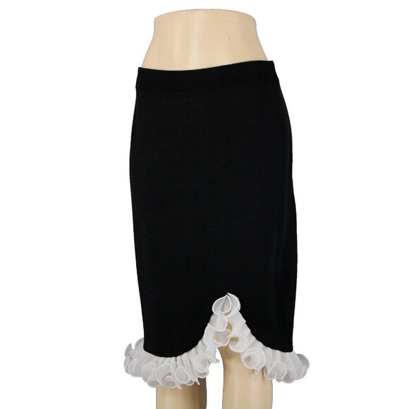 Dresses & Skirts - Terani Sz 12 Black White Ruffled Pleated Elastic Waist Wool Rayon Skirt
